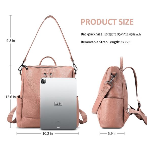 Leather Backpack Purse Women's Convertible Backpack Women's Black Pocket Leather Backpack Handbags Convertible Backpack  Baginning